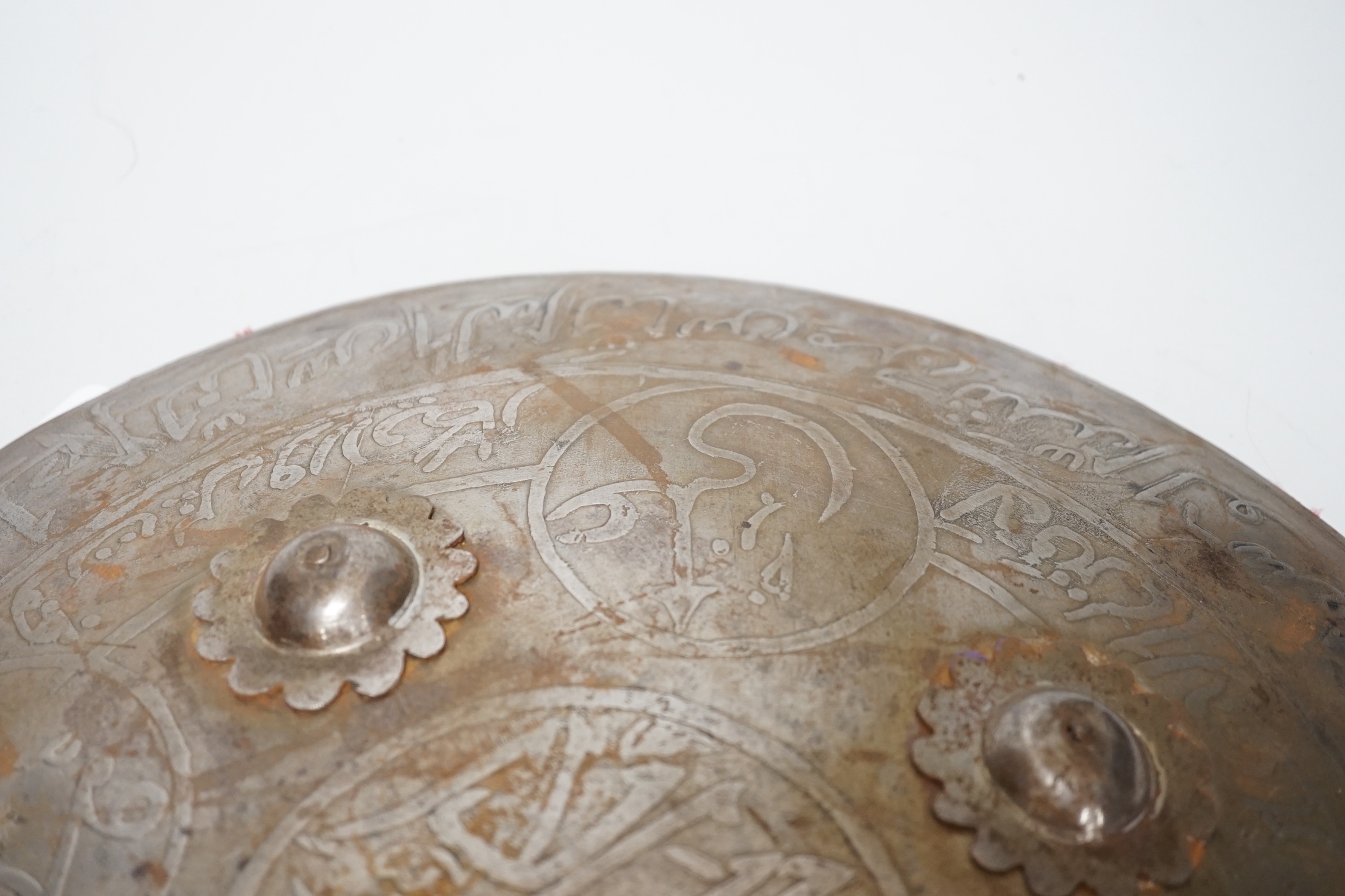 A 19th century Ottoman Empire circular metal shield, 41cm diameter